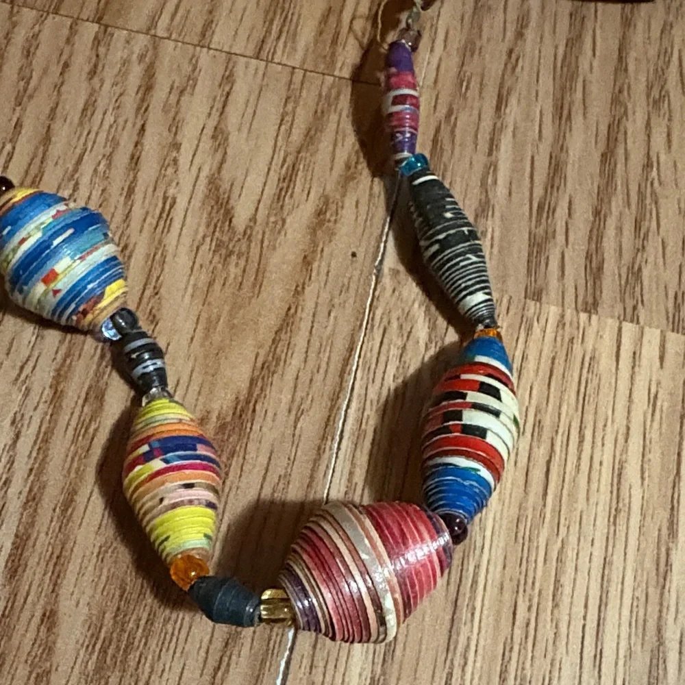 VINTAGE UGANDA HANDMADE RECYCLED PAPER BEADED MULTICOLOR 36